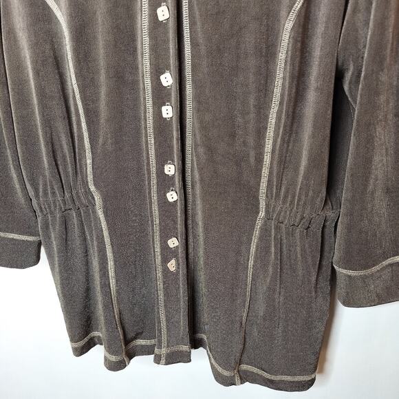 Coldwater Creek Hooded Jacket Stretchy Slinky Button Up Hoodie - Picture 4 of 9